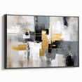 Framed canvas wall art showcasing an abstract design of colorful strokes and lines, featuring a sleek black frame and side view, perfect for modern decor.