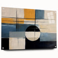 Abstract wall art design showcasing colorful strokes and lines in a modern acrylic glass frame, viewed from the side with decorative pins highlighting its elegance.