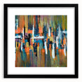Abstract wall art featuring intricate strokes and lines in a modern design, presented in a sleek black frame with a mat, enhancing contemporary decor aesthetics.