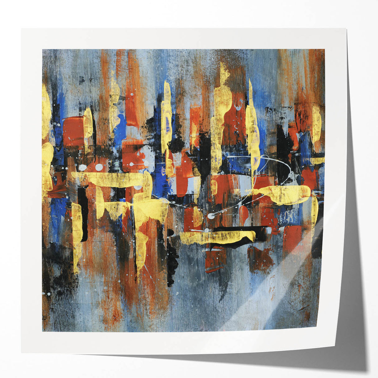Abstract wall art print showcasing vibrant strokes and lines in bold colors, perfect for modern home decor. Ideal for adding a contemporary touch to any space.