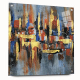 Abstract strokes and lines design wall art collection displayed in acrylic glass, showcasing vibrant colors and dynamic patterns, perfect for modern decor.