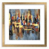 Abstract wall art featuring bold strokes and lines in a minimalist design, framed with a gold mat, perfect for modern decor in living spaces or offices.