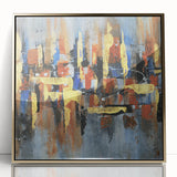 Framed wall art featuring an abstract design with gold strokes and lines, set against a neutral background, perfect for modern home decor. Ideal for adding elegance to living spaces.