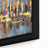 Close-up of a framed canvas featuring an abstract strokes and lines design in muted earth tones, adding a modern artistic touch to home decor.