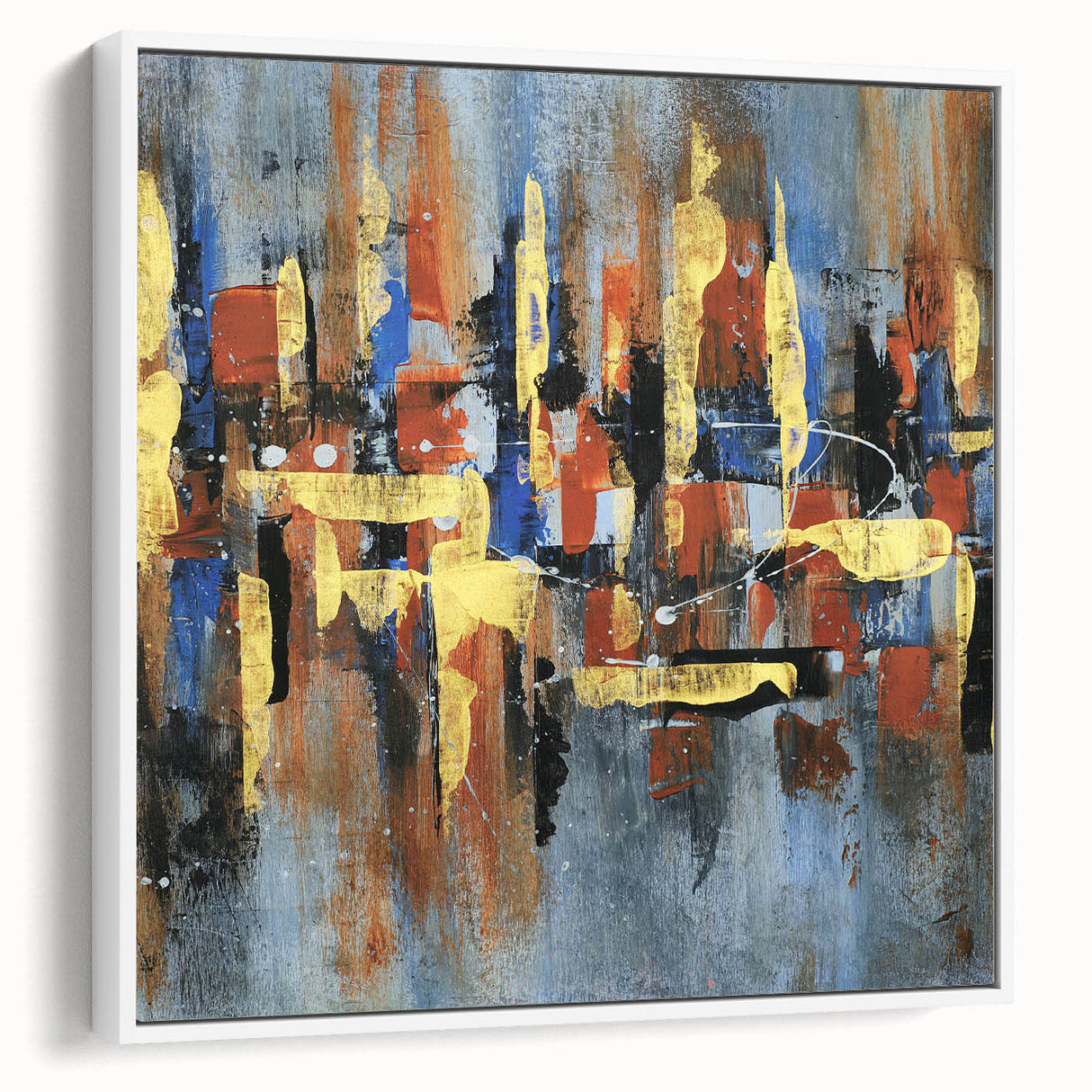 Framed abstract wall art showcasing dynamic strokes and lines in soft pastel colors, displayed from the side to highlight its modern design and texture.