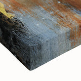 Close-up of an abstract strokes and lines design on stretched canvas, featuring vibrant colors and fluid shapes, ideal for modern home decor.