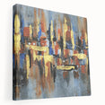 Abstract strokes and lines design on stretched canvas wall art, showcasing vibrant colors and dynamic patterns, perfect for modern home decor.
