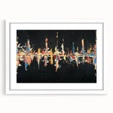 Abstract strokes and lines in vibrant colors create a modern wall art piece, framed with a white mat, perfect for contemporary decor in living spaces.