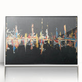 Framed wall art featuring an abstract design of colorful strokes and lines in soft hues, set against a white background, perfect for modern home decor.