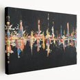 Abstract wall art featuring dynamic strokes and lines in vibrant colors, showcased on a stretched canvas with a side view, perfect for modern home decor.