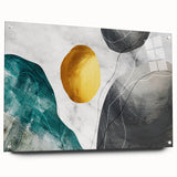 Acrylic wall art print showcasing an abstract design with colorful strokes and lines, elegantly displayed in a sleek frame with pins for a modern aesthetic. Ideal for contemporary decor and artistic spaces.