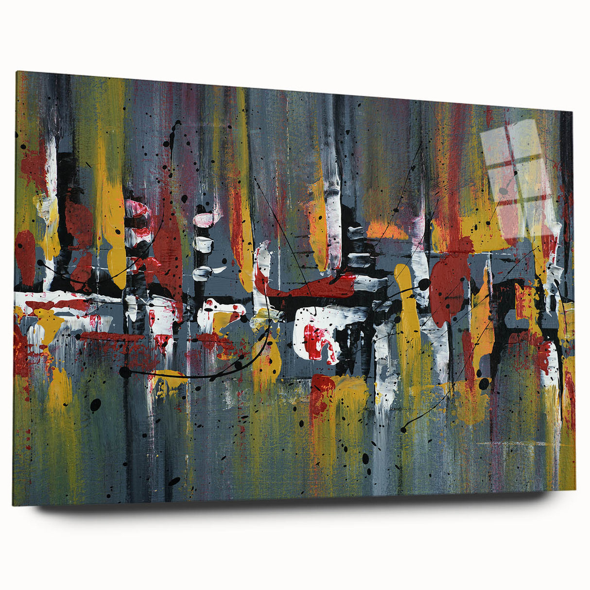 Abstract wall art showcasing vibrant strokes and lines in a side view, crafted from acrylic glass; perfect for modern home decor. This piece adds a splash of color and creativity to any room, enhancing artistic ambiance.