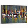 Framed canvas wall art showcasing an abstract design of colorful strokes and lines in a modern aesthetic, perfect for contemporary home decor.