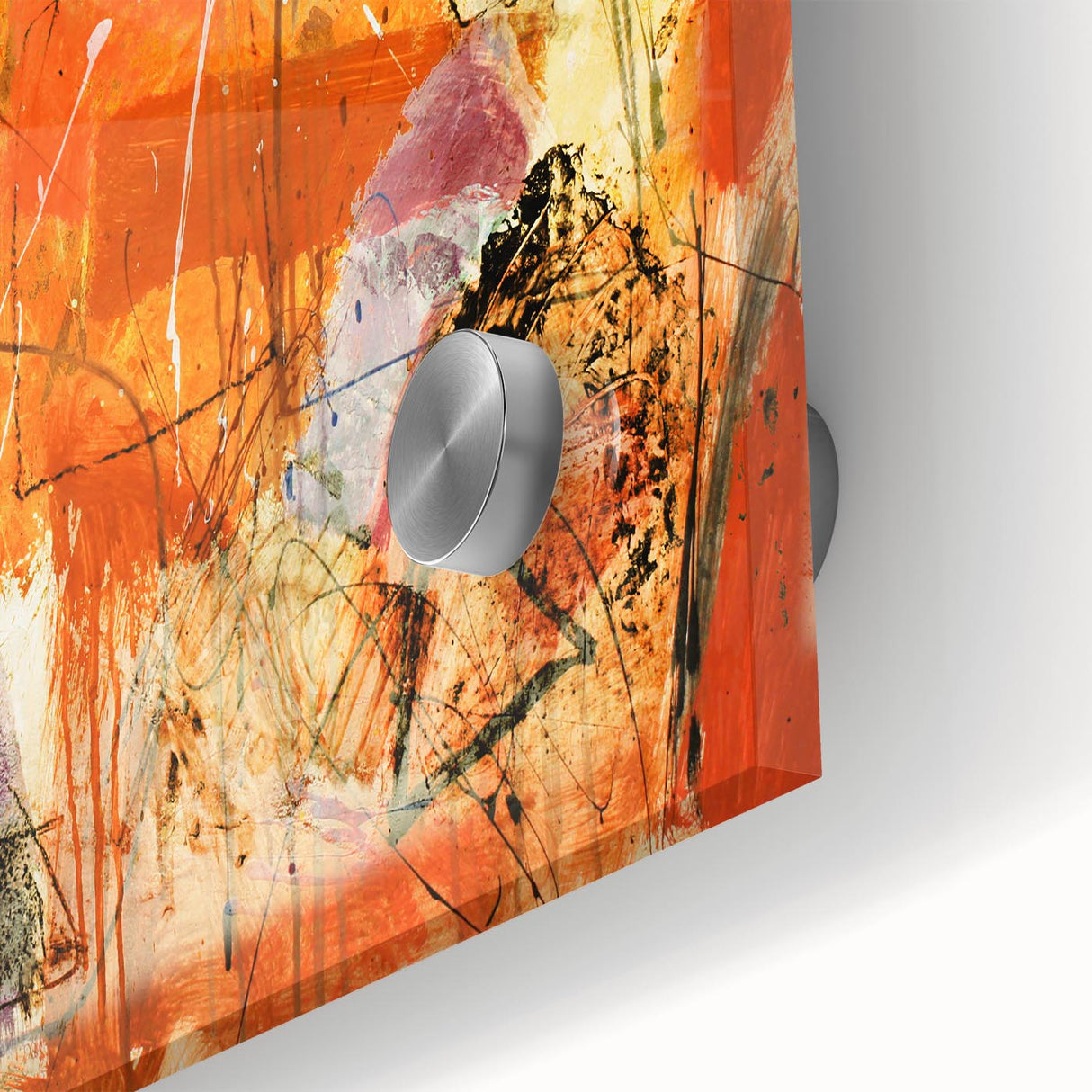 Abstract wall art featuring vibrant strokes and lines in a contemporary design, printed on acrylic glass, showcasing a colorful and textured surface ideal for modern decor.