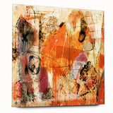 Abstract wall art design showcasing vibrant strokes and lines in bold colors, displayed in an acrylic frame with visible pins, perfect for modern interior decor.
