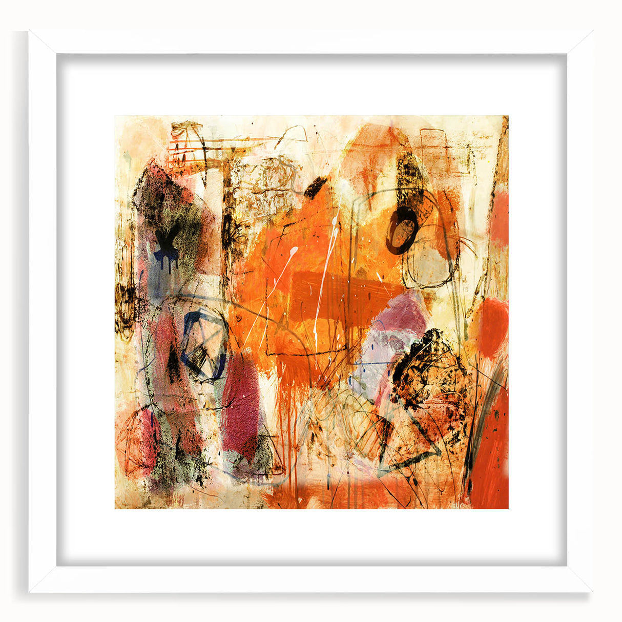 Abstract wall art featuring dynamic strokes and lines in a modern design, framed with a white mat to enhance the artwork's visual appeal, perfect for contemporary home decor.