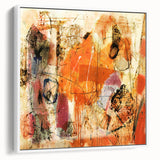Framed canvas wall art showcasing an abstract design of colorful strokes and lines, presented in a sleek white frame, perfect for modern home decor.