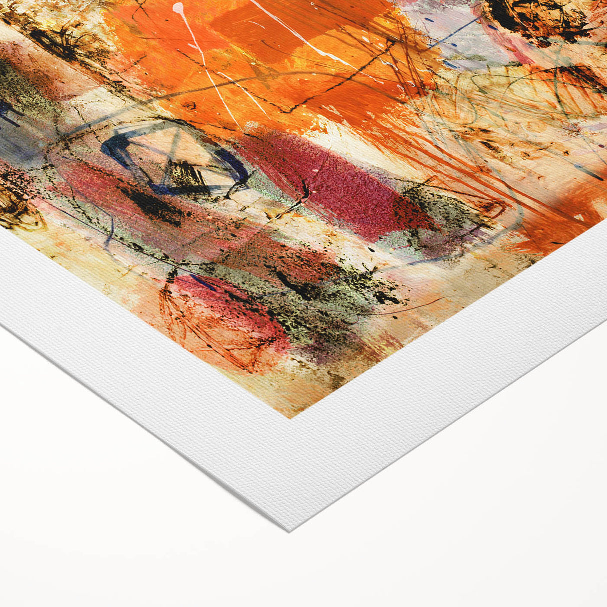 Abstract canvas wall art featuring a vibrant design of strokes and lines in blue, orange, and yellow hues, ideal for modern home decor and art enthusiasts.