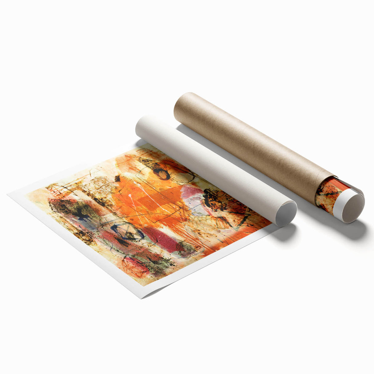 Abstract wall art design showcasing vibrant strokes and lines in a blend of blue, orange, and yellow hues, ideal for modern home decor or art collection.
