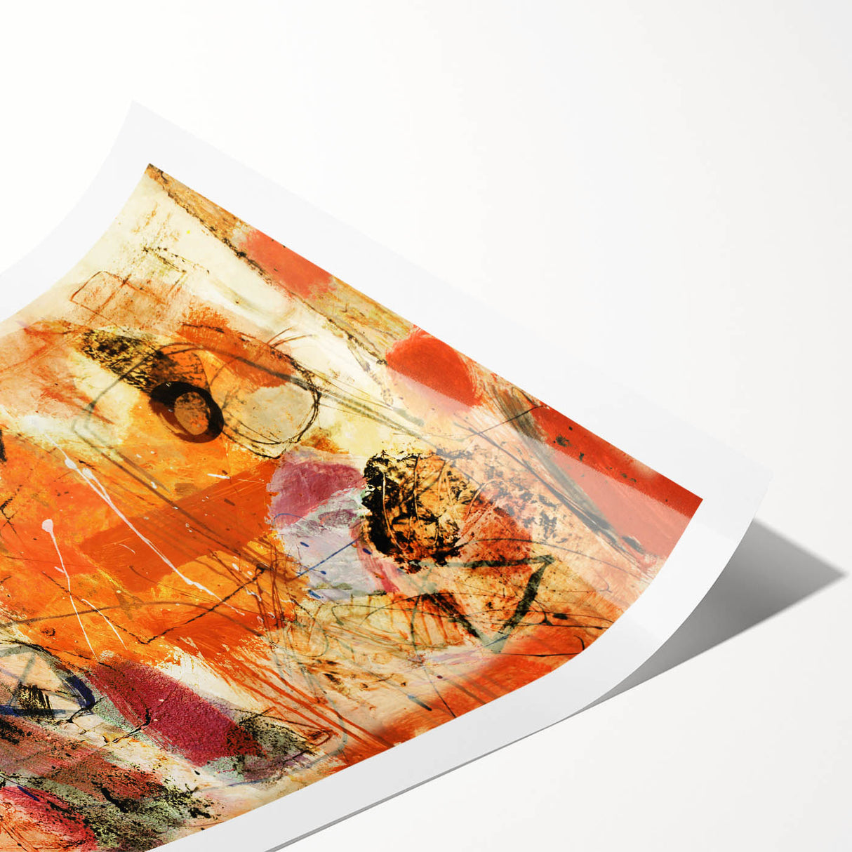 Abstract wall art print showcasing vibrant strokes and lines in a colorful design, perfect for modern home decor, rolled and ready for framing.