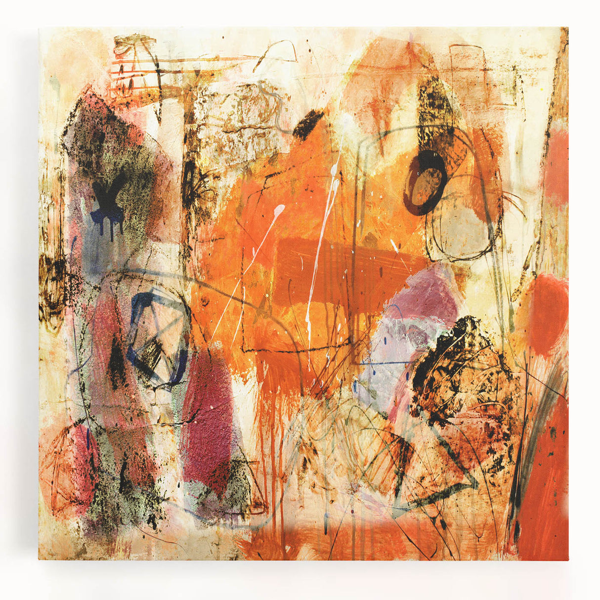 Abstract wall art showcasing vibrant strokes and lines in a contemporary design, printed on stretched canvas, ideal for modern home decor and artistic spaces.