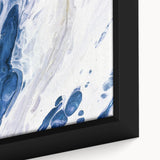 Close-up of an abstract strokes and lines design framed canvas wall art, showcasing vibrant colors and intricate details, perfect for modern home decor.