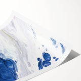 Abstract wall art print showcasing dynamic strokes and lines in vibrant hues of blue, orange, and yellow, ideal for modern home decor or office spaces. Perfect for art enthusiasts seeking a contemporary touch.