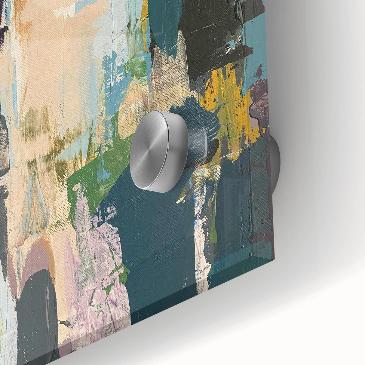 Abstract wall art featuring vibrant strokes and lines in a mix of blue, orange, and yellow hues, showcasing a contemporary design perfect for modern decor.