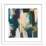 Abstract wall art featuring a modern design of colorful strokes and lines, framed in white with a mat, ideal for contemporary home decor. Perfect for adding a vibrant touch to any space.
