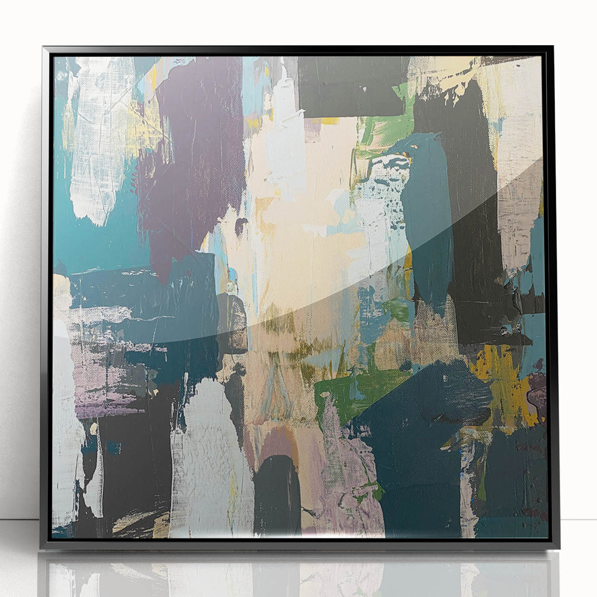 Framed abstract wall art featuring dynamic strokes and lines in black and white, adding a modern touch to any decor. Perfect for contemporary living spaces.
