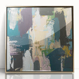Framed acrylic wall art showcasing an abstract design of gold strokes and lines, ideal for modern home decor, enhancing elegance and sophistication in any space.