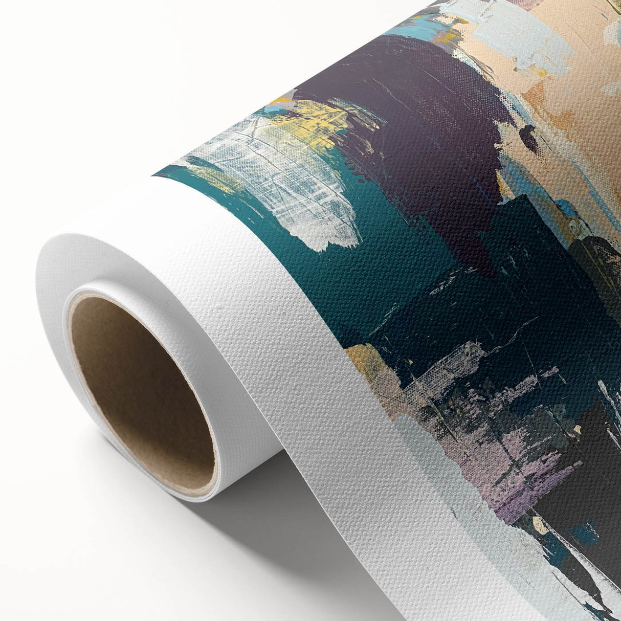 Abstract strokes and lines in vibrant colors create a striking wall art design on rolled canvas, ideal for modern decor. Perfect for adding artistic flair to any space.