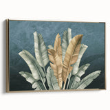 Framed canvas wall art showcasing an abstract design with gold strokes and lines, perfect for modern decor. Ideal for enhancing living spaces with elegance.