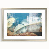 Abstract wall art design featuring dynamic strokes and lines in soft pastel colors, framed with a sleek silver mat, perfect for modern home decor.