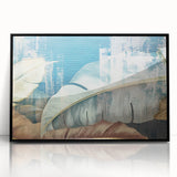 Framed wall art showcasing an abstract design with colorful strokes and lines, featuring a sleek black frame, perfect for modern home decor.