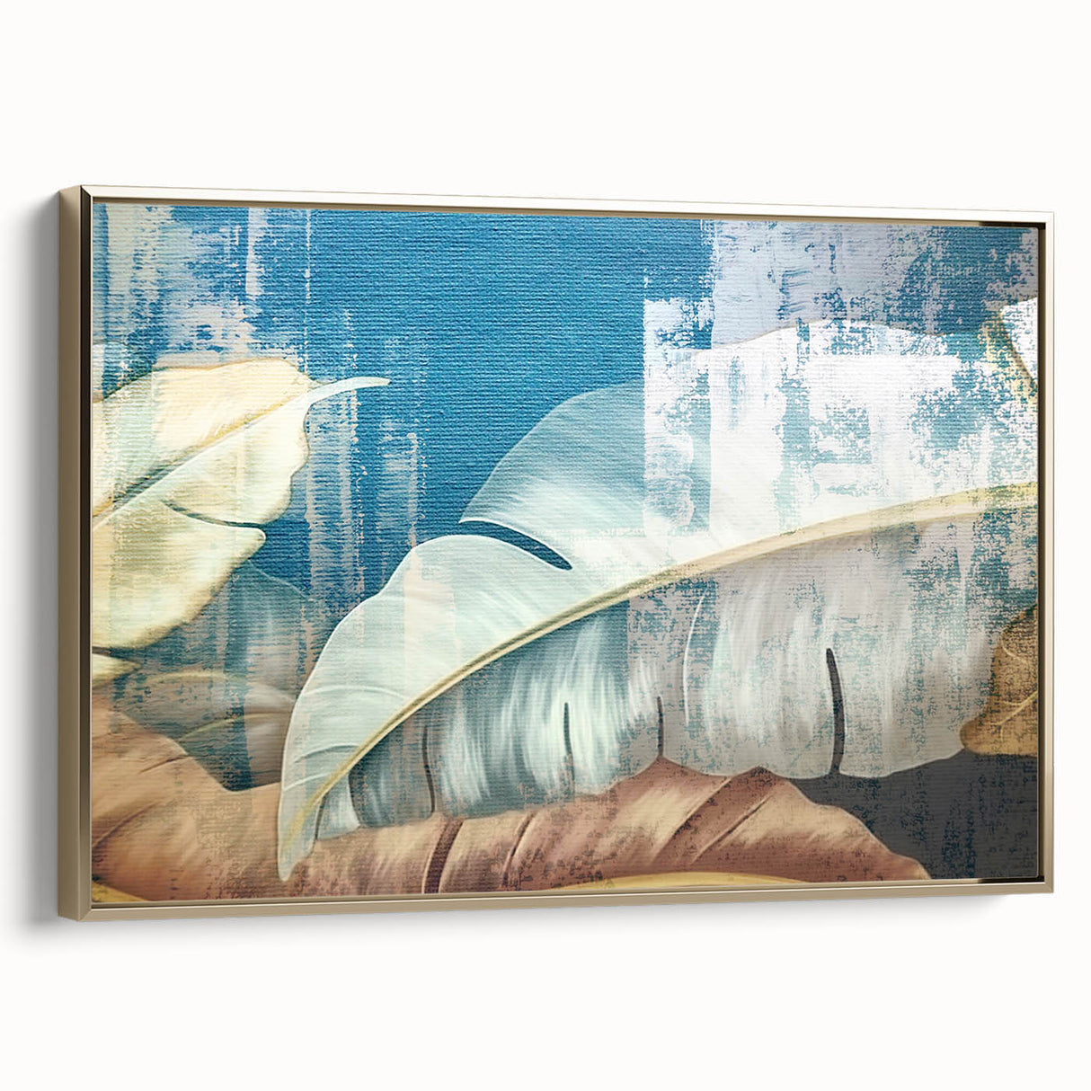 Framed wall art featuring an abstract design of gold strokes and lines on a textured canvas, showcasing a modern aesthetic perfect for contemporary decor.