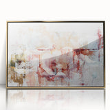 Framed wall art featuring an abstract design of colorful strokes and lines in gold and neutral tones, showcasing a modern aesthetic ideal for contemporary decor.