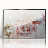 Framed wall art featuring an abstract design of colorful strokes and lines in shades of blue, grey, and silver, perfect for modern decor enhancement.