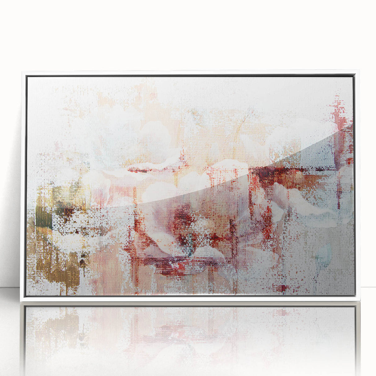 Framed wall art featuring an abstract design of colorful strokes and lines, set against a white background, perfect for modern home decor.