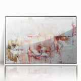 Framed wall art featuring an abstract design of colorful strokes and lines, set against a white background, perfect for modern home decor.