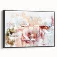 Framed canvas wall art depicting an abstract design of colorful strokes and lines, featuring a sleek black frame, ideal for modern home decor.