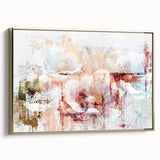 Framed canvas wall art showcasing an abstract design with gold strokes and lines, featuring a modern aesthetic perfect for contemporary home decor.
