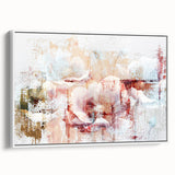 Framed canvas wall art showcasing an abstract design with colorful strokes and lines, set against a white background, highlighting modern artistic expression.