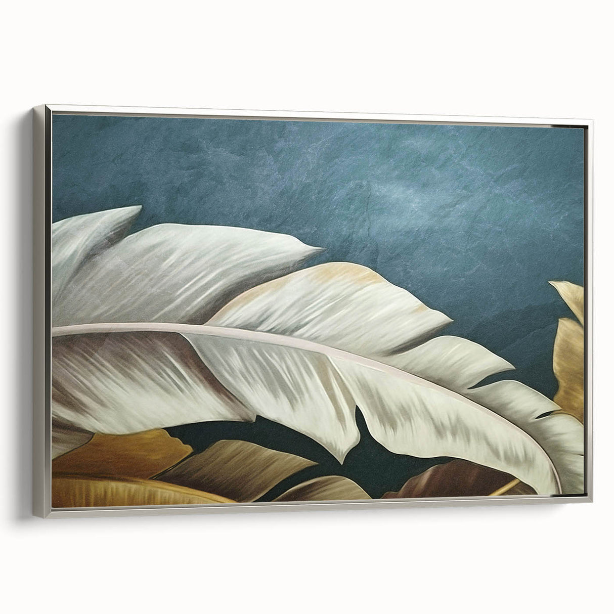 Framed wall art showcasing an abstract strokes and lines design in silver tones, highlighting modern artistic expression with a sleek side view. Perfect for contemporary decor.