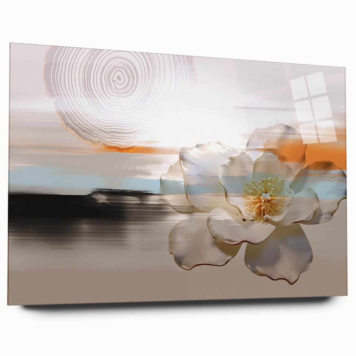 Abstract wall art print featuring colorful strokes and lines, showcasing an elegant acrylic glass frame from the 613 collection, ideal for modern decor.