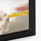 Close-up of a framed canvas artwork showcasing an abstract design with colorful strokes and lines, perfect for modern home decor. The vibrant hues and dynamic patterns create an eye-catching focal point for any room.