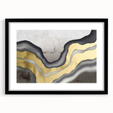 Abstract wall art featuring bold strokes and lines in a modern design, framed in black with a mat, ideal for contemporary home decor.