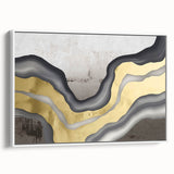 Framed canvas wall art showcasing an abstract design of colorful strokes and lines, presented in a sleek white frame, ideal for modern home decor.