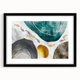 Abstract wall art featuring dynamic strokes and lines in muted tones, framed with a sleek black mat, showcasing modern décor for contemporary spaces.