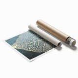 Abstract wall art print featuring vibrant strokes and lines in blue, orange, and gold hues, designed for modern home decor, showcasing artistic flair and unique style. Perfect for enhancing living spaces with a contemporary touch.